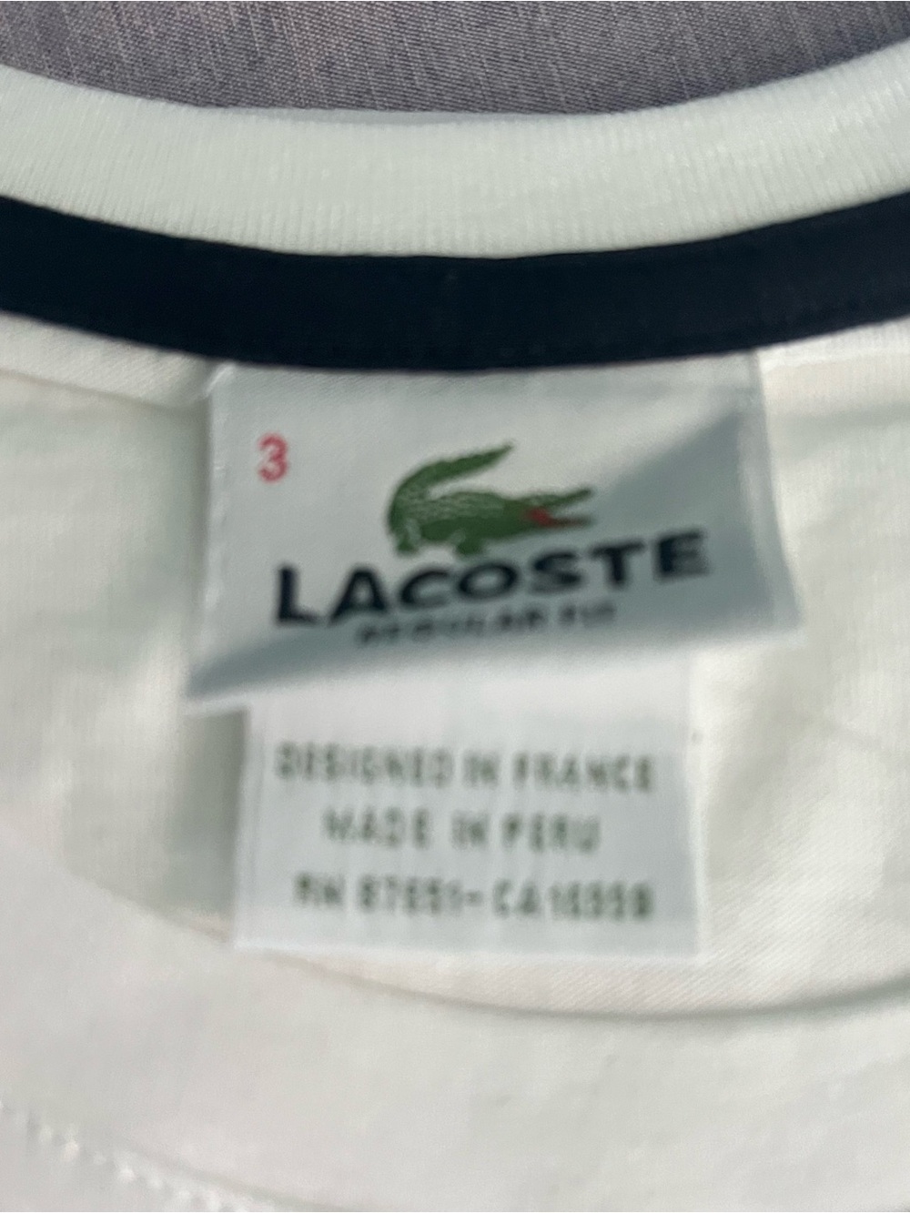 Lacoste White Tee with Black Crocodile Logo - Picture 3 of 6